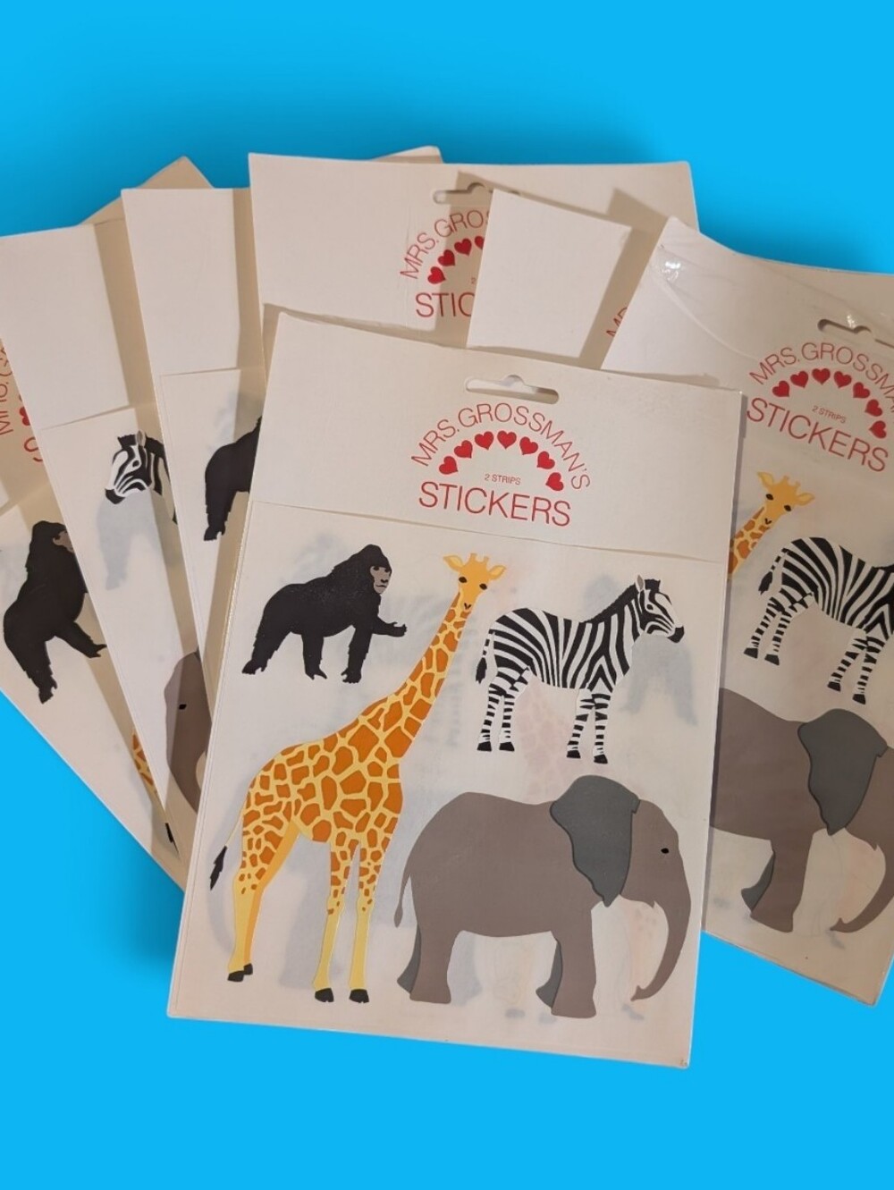 RARE Mrs Grossman's Zoo Animals Zebra Giraffe Elephant Monkey Sticker Set Of 7